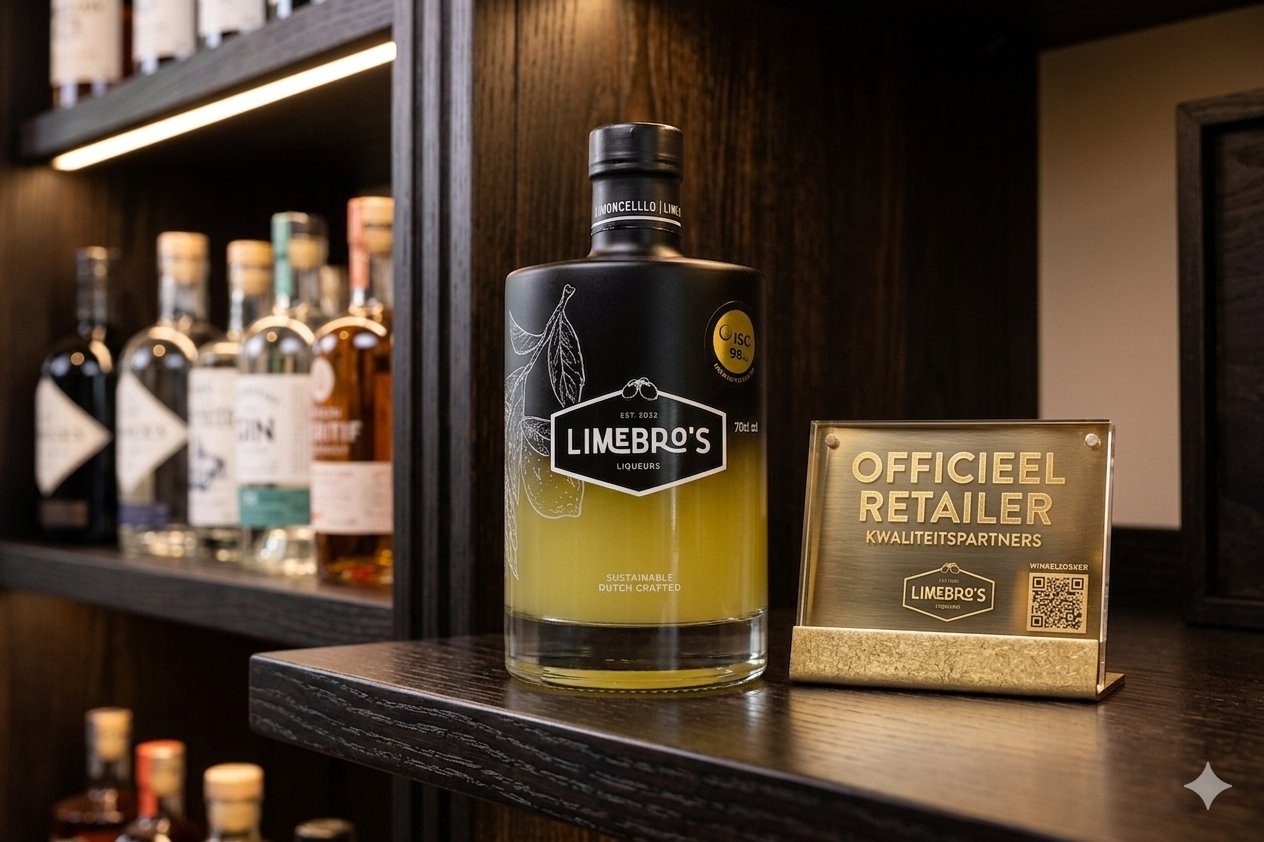 Lime Bro's Superiore Limoncello op het schap bij een slijterij